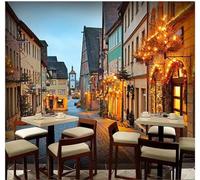 Tzxztt Rétro Rue Nuit Ville Architecture Lumières Papier Peint 3D Moderne Soie Texturée Haut De Gamme Idéal Pour Le Salon Et La Chambre à Coucher-200cm×140cm