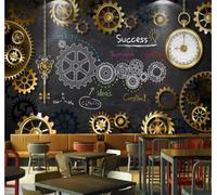 Tzxztt Rétro Tridimensionnel Doré Métallique Engrenages Papier Peint 3E Moderne Soie Texturée Haut De Gamme Idéal Pour Le Salon Et La Chambre à Coucher-200cm×140cm