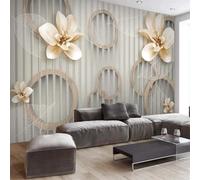 Tzxztt Sculpture En Relief Grain De Bois Cercles Géométriques Fleurs Feuilles Papier Peint 3E Moderne Soie Texturée Haut De Gamme IdéAl Pour Le Salon Et La Chambre à Coucher-200cm×140cm