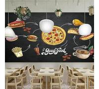 Tzxztt Tableau Noir Créatif Nourriture Pizza Hamburger Papier Peint 3E Moderne Soie Texturée Haut De Gamme IdéAl Pour Le Salon Et La Chambre à Coucher-350cm×256cm