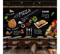 Tzxztt Tableau Noir Dessiné À La Main Nourriture Pâtes Pizza Fast Food Papier Peint 3E Moderne Soie Texturée Haut De Gamme IdéAl Pour Le Salon Et La Chambre à Coucher-250cm×170cm