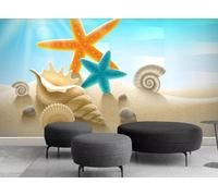 Tzxztt Trois Dimensions Lumière Du Soleil Étoile De Mer Plage Coquillage Papier Peint 3E Moderne Soie Texturée Haut De Gamme IdéAl Pour Le Salon Et La Chambre à Coucher-350cm×256cm