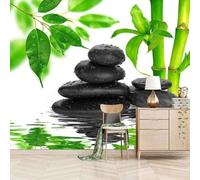 Tzxztt Vert Bambou Noir Galets Reflets Papier Peint 3d Moderne Soie Texturée Haut De Gamme IdéAl Pour Le Salon Et La Chambre à Coucher-200cm×140cm