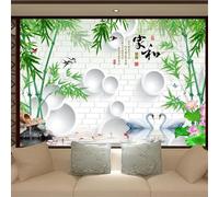 Tzxztt Vert Bambous Géométrie Cygnes Lotus Papier Peint 3d Moderne Soie Texturée Haut De Gamme IdéAl Pour Le Salon Et La Chambre à Coucher-300cm×210cm