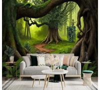 Tzxztt Vert Forêt Arbres Anciens Cascade Sentier Papier Peint 3D Moderne Soie Texturée Haut De Gamme Idéal Pour Le Salon Et La Chambre à Coucher-400cm×280cm