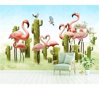 Tzxztt Vert Plantes Cactus Oiseaux En Vol Flamants Roses Papier Peint 3E Moderne Soie Texturée Haut De Gamme IdéAl Pour Le Salon Et La Chambre à Coucher-400cm×280cm