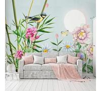 Tzxztt Vert Plantes Fleurs Lune Petit Oiseau Papier Peint 3E Moderne Soie Texturée Haut De Gamme IdéAl Pour Le Salon Et La Chambre à Coucher-300cm×210cm