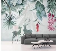 Tzxztt Vert Tropical Végétal Feuille De Bananier Élan Papier Peint 3D Moderne Soie Texturée Haut De Gamme Idéal Pour Le Salon Et La Chambre à Coucher-250cm×170cm