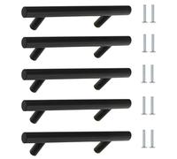 TZYYAO Lot De 5 Poignées De Tiroir Modernes,Poignées D'armoire Poignées De Porte De Cuisine,Poignées En T Boutons,Avec Vis,Poignées Pour Salle De Bain Salon,Black-300mm/11.8in