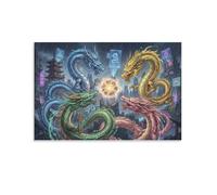 TZZKLAMNYO Confrontation de dragons orientaux Tableau Sur Toile Sans Cadre Modern HD Art Mural Affiche Pour Salon, Chambre, Maison Décoration D'intérieur, Cadeau 12x18inch(30x45cm)