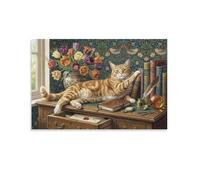 TZZKLAMNYO Le chat sur le bureau Tableau Sur Toile Sans Cadre Modern HD Art Mural Design Affiche Décoration D'intérieur Pour Salon, Chambre, Cadeau 12x18inch(30x45cm)