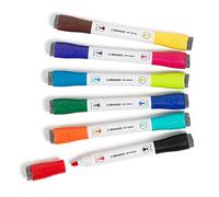 U Brands Lot de 12 stylos magnétiques effaçables à sec à double extrémité avec gomme, couleurs assorties, faible odeur, pointe ogive (3 mm)