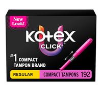 U by Kotex Click - Lot de 192 tampons compacts, absorption régulière, non parfumés, (6 paquets de 32) (l'emballage peut varier)