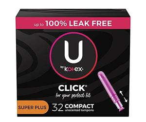 U by Kotex Click Lot de 32 tampons compacts, super absorbants, non parfumés