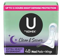 U by Kotex Security Maxi Serviettes hygiéniques féminines avec ailes, très absorbantes pendant la nuit, non parfumées, 48 pièces (2 paquets de 24) (l'emballage peut varier)