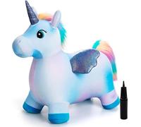 U&C Planet Animal Sauteur Jouet pour Enfants,Sauterelle Licorne Cheval Gonflable, Cheval Sauteur, Jeu de Jardin Gonflable d'intérieur pour Enfants en Bas âge, garçons et Filles (Bleu)