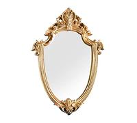 U/D Miroir mural décoratif avec cadre en résine dorée, petit miroir de maquillage rétro nordique en relief doré en forme de bouclier doux de style européen rétro