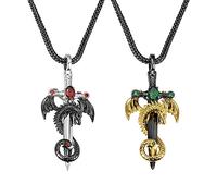 U/D Personnalisé Dragon Sword Birth Stone Collier Médiéval Personnalisé Pendentif Punk Antique Monster Courage Bijoux Fête des Pères Cadeau pour Papa, le Petit ami du Mari