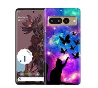 U.DARELIKE Compatible avec Google Pixel 7 Coque Silicone Transparente Chat Ciel étoilé Motif Personnalisée Souple Crystal Étui Housse Antichoc pour Google Pixel 7