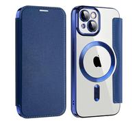 U.DARELIKE Coque à Rabat pour iPhone 15 Compatible avec MagSafe Etui Folio Cuir PU avec TPU Arrière Transparente Emplacements de Cartes Housse de Téléphone pour iPhone 15 Bleu Foncé