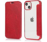 U.DARELIKE Coque à Rabat pour iPhone 15 Etui Folio en Cuir avec Silicone TPU Arrière Transparente Antichoc avec Fente Housse de Téléphone Portefeuille Protection pour iPhone 15 Rouge