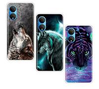 U.DARELIKE Lot de 3 Coques Compatible avec Honor X7 Coque Silicone Transparente Noir Bleu Loup Motif Personnalisée TPU Souple Crystal Étui Housse Antichoc Resistant pour Honor X7