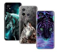 U.DARELIKE Lot de 3 Coques Compatible avec Xiaomi Redmi 12C Coque Silicone Transparente Noir Bleu Loup Motif Personnalisée Souple Crystal Étui Housse Antichoc pour Redmi 12C
