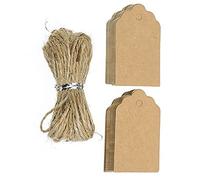 U-K Useful and practical Lot de 100 étiquettes en papier kraft avec ficelle jute pour bricolage, cadeaux bagages, d'identification vierges, cadeau l'automne, mariage, Noël