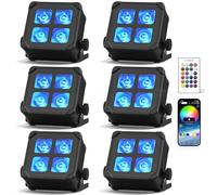 U`King 6PCS 4x10W étanche Par LED Batterie, RGBWA UV IP65 Lumiere de Scene Extérieur avec Télécommande, Support APP, IR, Sans fil 2,4 GHz pour Pluie Piscine Mariage Disco DJ Spectacle Halloween