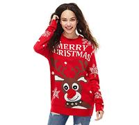 U LOOK UGLY TODAY Chandail de Noël laide, Pull drôle Chunky Fair Isle avec Flocon de Neige Santa Reindeer, Festive Unisexe Festive Xmas Pull à Manches Longues pour la fête