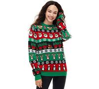 U LOOK UGLY TODAY Chandail de Noël Moche Femmes, nouveauté drôle Noël Jumper avec Flocon de Neige Santa Reindeer, Pull Unisexe Festif Festif Chunky tricoté pour la fête