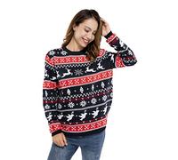 U LOOK UGLY TODAY Chandail de Noël Moche Femmes, nouveauté drôle Noël Jumper avec Flocon de Neige Santa Reindeer, Pull Unisexe Festif Festif Chunky tricoté pour la fête