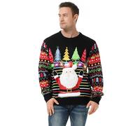 U LOOK UGLY TODAY Pull de Noël Laid, LED Sweat à Tricoté Drôle de Noël pour Hommes Femmes Unisexe Sweat-Shirt Festif Unisexe pour Noël Cool LED Fairisle Xmas Sweater Top