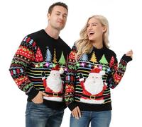 U LOOK UGLY TODAY Pull de Noël Laid, LED Sweat à Tricoté Drôle de Noël pour Hommes Femmes Unisexe Sweat-Shirt Festif Unisexe pour Noël Cool LED Fairisle Xmas Sweater Top
