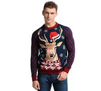 U LOOK UGLY TODAY Pull de Noël Laid pour Les Hommes, Festif pour Une Fête de Noël,Light Up Xmas (Bleu/Rouge),XL