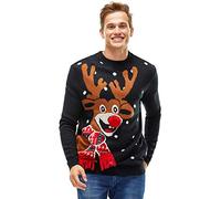 U LOOK UGLY TODAY Pull de Noël Laid pour Les Hommes, Festif pour Une Fête de Noël,Red Nose Romp-black,XL