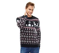 U LOOK UGLY TODAY Pull de Noël Laid pour Les Hommes, Festif pour Une Fête de Noël,Reindeer And Snowflakes On Fl lack,XL