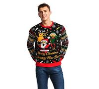 U LOOK UGLY TODAY Pull de Noël Laid pour Les Hommes, Festif pour Une Fête de Noël,Reindeer Rocks,M