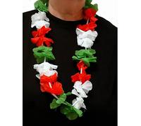 U Lot de 10 chaînes de fleurs hawaïennes Rouge/blanc/vert (Italie, Hongrie, Méxique, Iran) - Circonférence : environ 100 cm