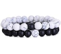 U-M PULABO Bracelet de perles classique blanc et noir Yin et Yang (noir et blanc) 2 pièces/ensemble élégant