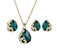 U-M PULABO Parure de bijoux avec boucles d'oreilles et pendentif en forme de paon en cristal Vert