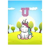 U: Monogram Initial U With Little Unicorn Notebook For Kids, Children, Girl, Boy 8.5x11