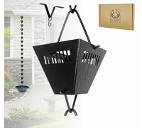 U-nitt Chaînes de pluie, gouttière de toit, gouttière de gouttière/bec verseur, récupérateur d'eau de pluie, 2,6 m de long, métal, revêtement en poudre noire, tasse Joy Cup texturée carrée, 3122BBLK