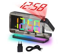 U-picks Réveil Numérique,Réveil avec Projection,Horloge Miroir LED de 7,4" projecteur rotatif à 180°affichage numérique 11 Color RVB,Veilleuse 10 color,Horloge de table numérique à 5 niveaux de Volume