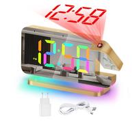 U-picks Réveil Numérique,Réveil avec Projection,Horloge Miroir LED de 7,4" projecteur rotatif à 180°affichage numérique 11 Color RVB,Veilleuse 10 color,Horloge de table numérique à 5 niveaux de Volume