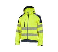 U-Power MIKY, Veste Softshell, avec Multi-Poches, Tissu Stretch, Coupe-Vent, Déperlant, Survêtement, Avec Poignets Élastiqués, Bandes Réfléchissantes (YELLOW FLUO L)