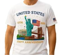 U.S. 250th Anniversary Edition T-Shirt, 250 Years American Flag Statue of Liberty 250th Anniversary USA T-Shirt (White,Grand)
