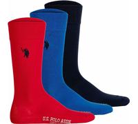 U.S. POLO ASSN. Chaussettes pour hommes, lot de 3 - chaussettes business, logo, mélange de coton bleu marine/bleu royal/rouge 43-46