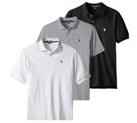 U.S. Polo Assn. Lot de 3 Polos en piqué à Manches Courtes pour Homme, Coupe Classique, en Coton, pour Homme, Gris/Blanc/Noir, S, Gris chiné/Blanc/Noir, Taille S