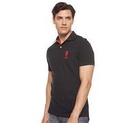 U.S. Polo Assn. Men's Slim Fit Solid Polo with Contrast Striped Underside Of Collar, Black, X-Large